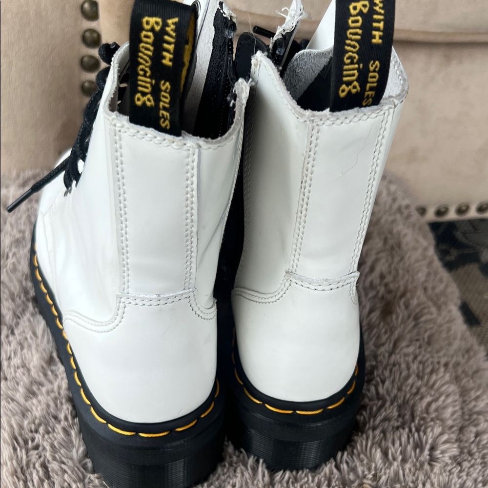 Dr. Martens White Platform Lace-Up Combat Boots with Black Laces - Picture 2 of 11